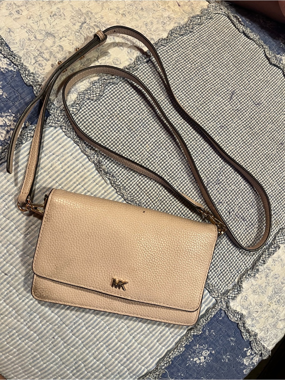 Michael Kors Blush Pebbled Leather Crossbody with Gold MK Accent